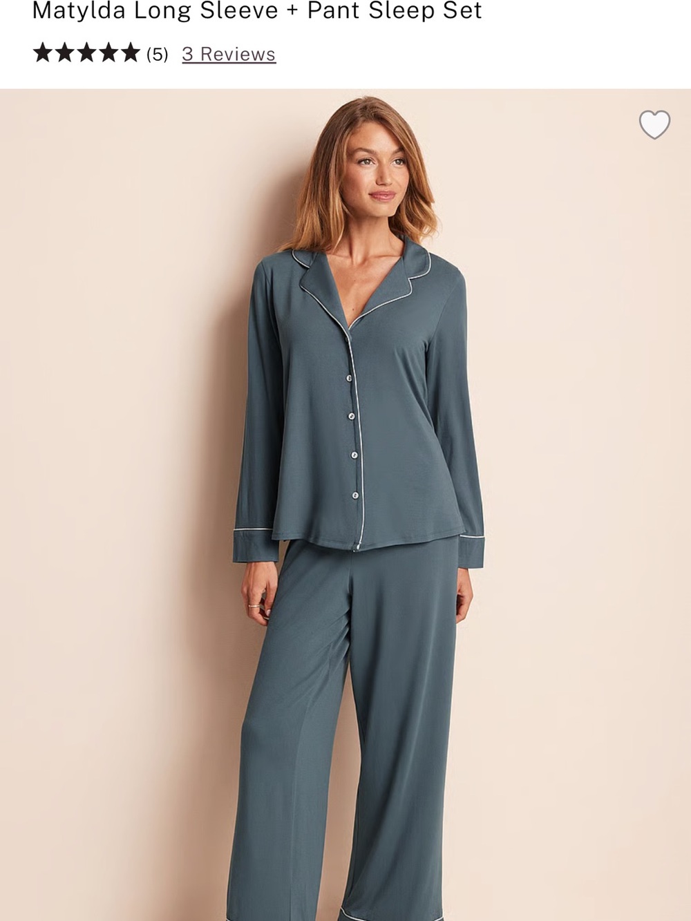 Adore Me Slate Blue Long Sleeve Pajama Set with Contrast Piping